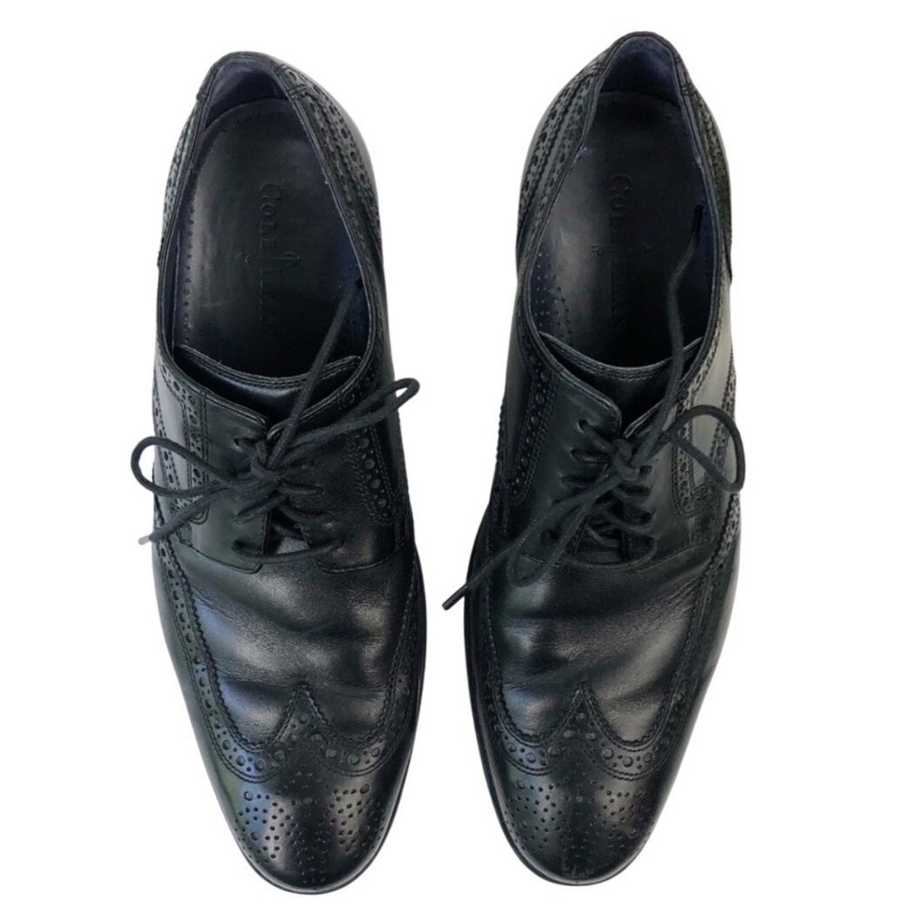 Cole Haan Men Black Leather Wingtip Round Toe Derby Brogue Dress Shoes Size 11 M - Picture 6 of 11